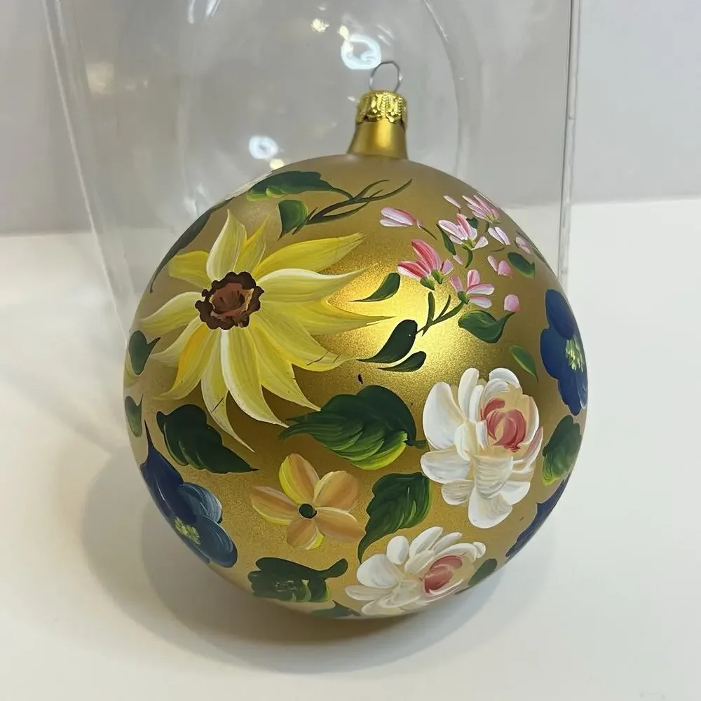 Vintage Hand Painted 4'' Ornament Floral Saks Made in Italy 1990s Signed Flowers